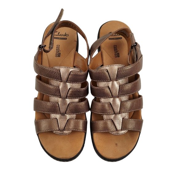 Clarks Collection Soft Cushion Brown Platform Heel Gladiator Womens 8.5 M - Picture 2 of 9